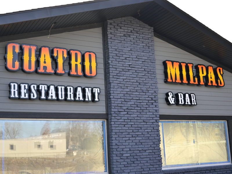 Cuatro Milpas illuminated LED channel letter sign outdoor business sign