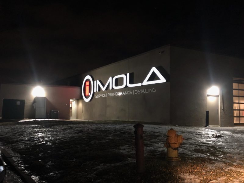 Imola Motorsports illuminated LED channel letter sign - outdoor sign